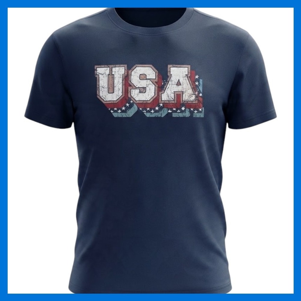 NWOT Pivotal Partners Mens USA Graphic T-Shirt Navy Blue Distressed Patriotic LG